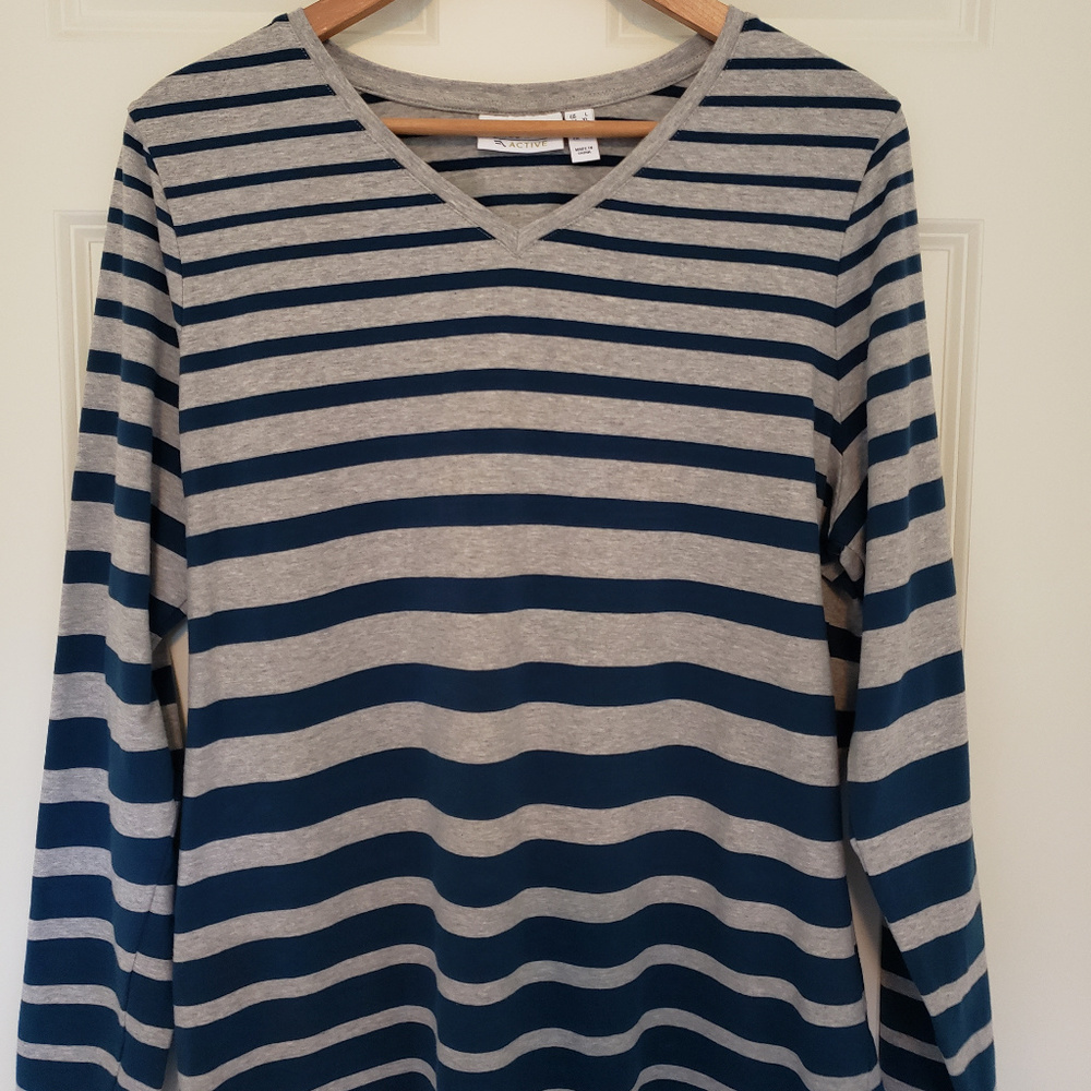 Denim & Co Active Striped V-neck Knit Top